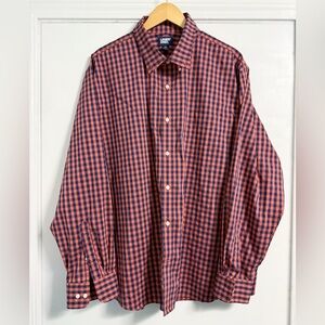 Lands’ End XXL Check Button-Down Shirt Blue Orange Gingham Stretch